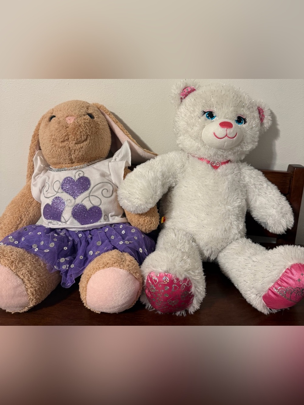 Build-A-Bear Workshop Bear & Bunny Plush Lot Tutu/Heart Shirt Washable